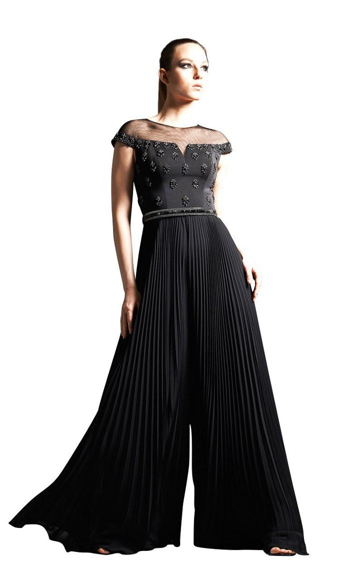 Park 108 - M185 Beaded Illusion Bateau Pleated Jumpsuit