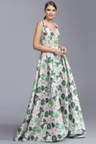 Aspeed - L2024 Floral Print Deep V-neck A-line Prom Dress
