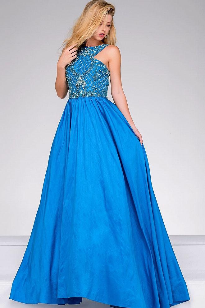 Jovani - 36401 Beaded Halter Taffeta A-line Dress