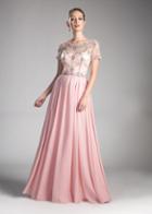 Cinderella Divine - Jewel Beaded Short Sleeve Long Gown