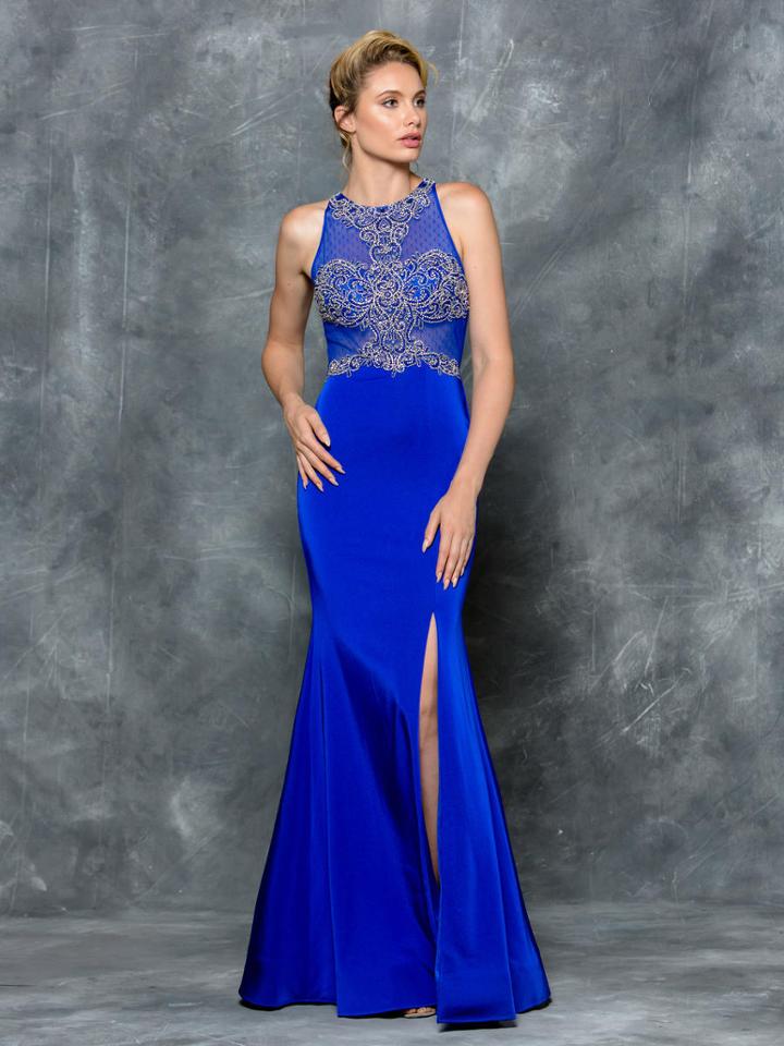 Colors Dress - 1679 Embroidered Lace Halter Long Gown With Slit