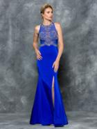 Colors Dress - 1679 Embroidered Lace Halter Long Gown With Slit