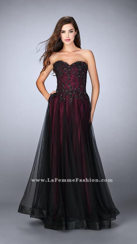 La Femme - Lavish Bead Crusted Sweetheart Tulle Long Evening Gown 23920