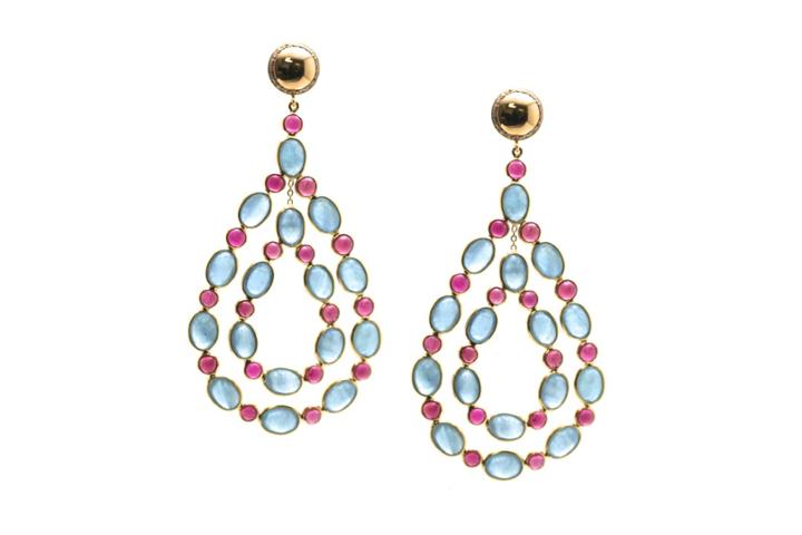Tresor Collection - 18k Yellow Gold Earrings With Aquamarine, Pink Tourmaline And Diamonds