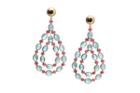 Tresor Collection - 18k Yellow Gold Earrings With Aquamarine, Pink Tourmaline And Diamonds