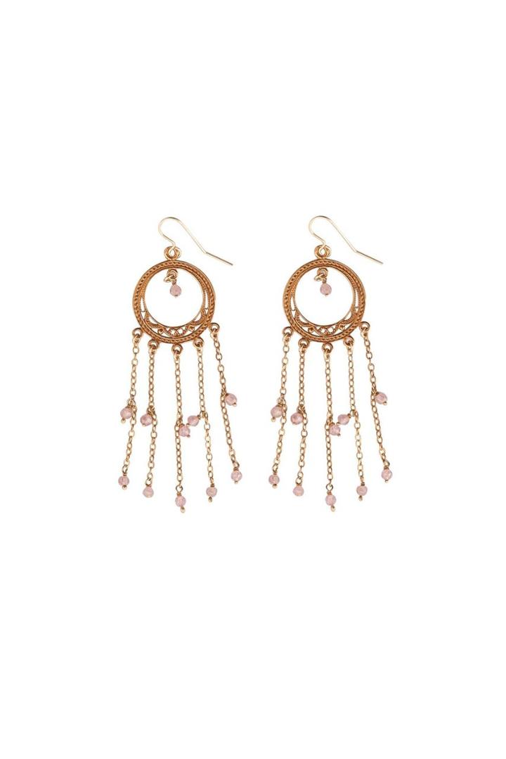 Heather Gardner - Bridal 5 Fringe Dangling Rose Quartz Beads Earrings