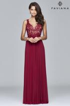 Faviana - 8000 Long Mesh V-neck Dress With Lace Applique