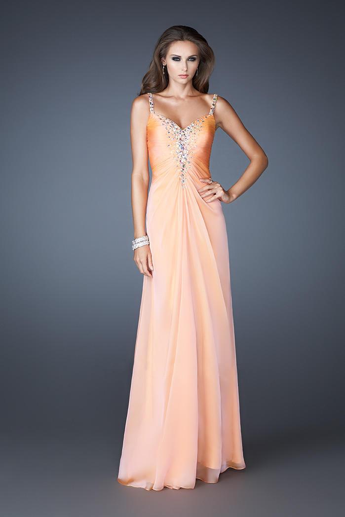 La Femme - 18726 Stone Embellished Ruched Evening Gown