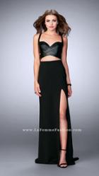 La Femme - Seductive Crisscrossed Leather Two-piece Long Evening Gown 24036