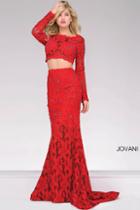 Jovani - Long Two Piece Lace Fitted Prom Dress 26730