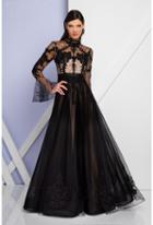 Terani Evening - 1722e4208 High Neck Long Sleeve Full Skirt Gown