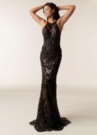 Jasz Couture - 6302 Embellished Illusion Halter Sheath Dress