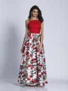 Dave & Johnny - A6137 Two Piece Lace And Floral Print A-line Gown