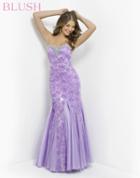 Blush - Embroided Floral Strapless Mermaid Gown 9582