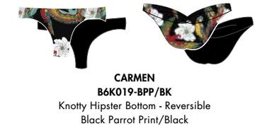 Nicolita Swimwear - New! Knotty Hipster Reversible Bikini Bottom In Parrot Print/black