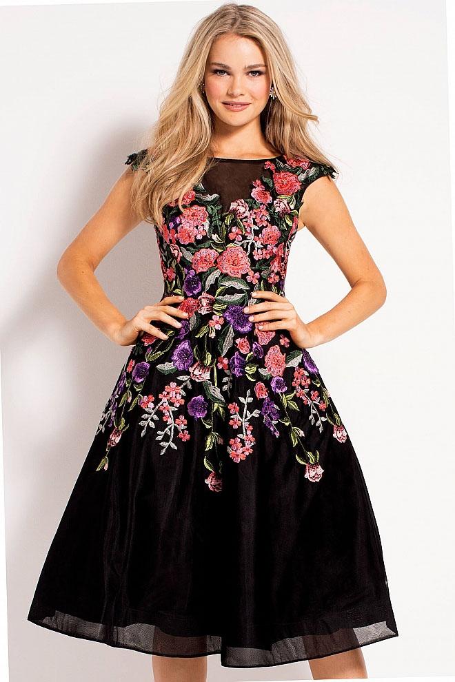 Jovani - 50562 Multicolor Floral Embroidered Fit And Flare Dress