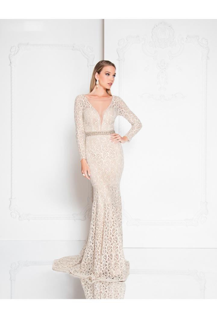 Terani Couture - 1812e6299 Long Sleeves Lace Gown