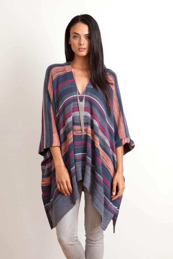 Goddis - Miriam Stripe Poncho In Blue Karma