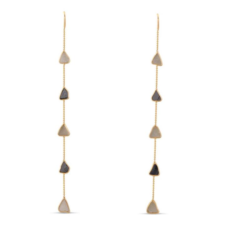 Tresor Collection - Organic Black & White Diamond Slice Earrings In 18k Yellow Gold