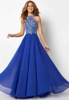 Studio 17 - 12698 Lattice Jeweled High Halter Chiffon Gown