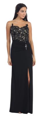 Dancing Queen - Long Illusion Dress With Lace-embellished Bodice 8913