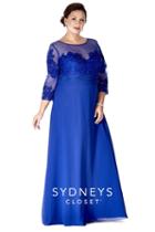 Sydney's Closet - Luminous Illusion Lace Quarter Sleeve A-line Gown Sc4055