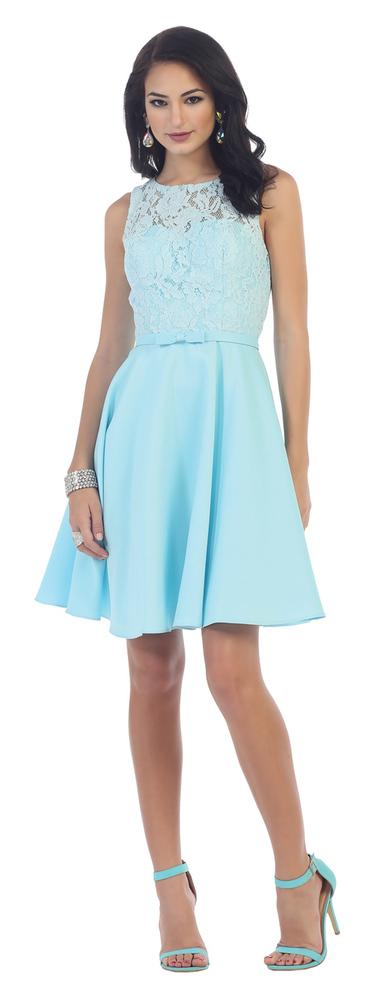 May Queen - Mq1422 Floral Waist Bow Cocktail Dress