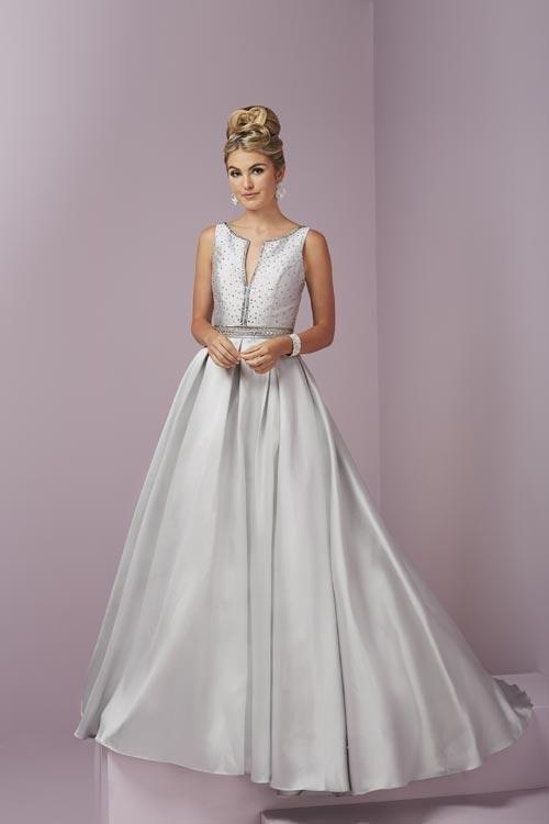 Tiffany Homecoming - Elegant Beaded V-neck Mikado Dress 46091