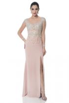 Terani Evening - Beaded Illusion Column Gown With Slit 1611m0757a