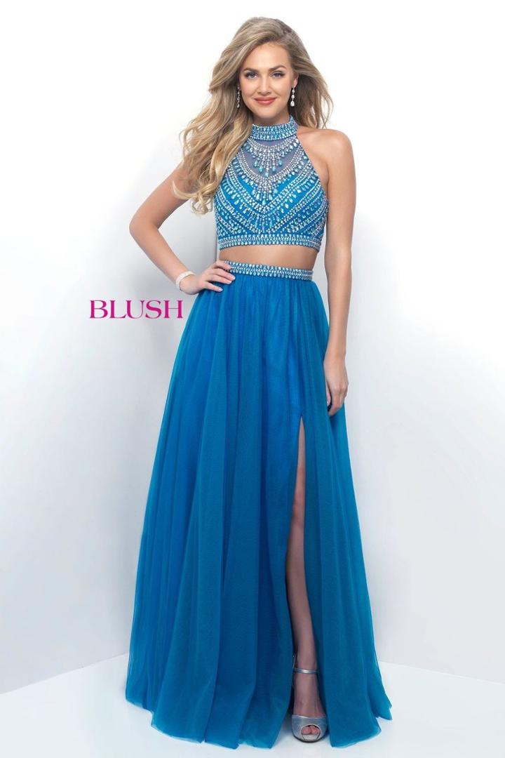Blush - Opulent Crystal-ornate Two-piece A-line Gown 11278