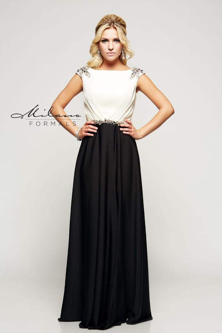 Milano Formals - Beaded Contrast Cap-sleeved Evening Gown E2096