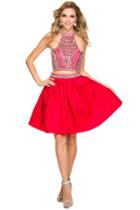 Gem Embellished Halter Crop Top Short Cocktail Dress