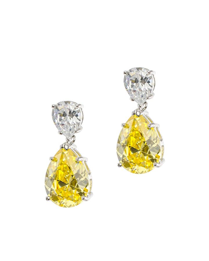 Cz By Kenneth Jay Lane - Canary Double Pear Earring
