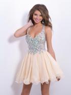 Blush - Crystal V-neck Chiffon A-line Cocktail Dress 9857