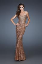La Femme - 18431 Strapless Copper Embellished Sheath Gown