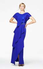 Daymor Couture - Short Sleeves Ruffled Long Dress 366