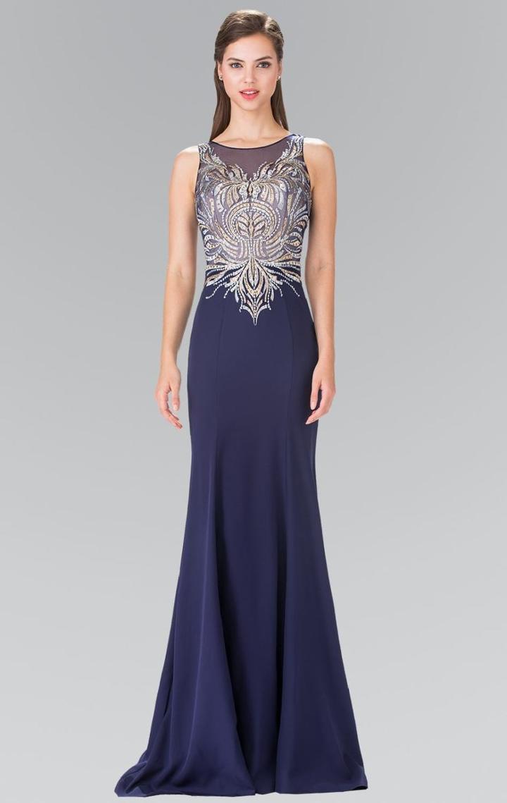 Elizabeth K - Embellished Scoop Neck Rome Trumpet Dress Gl2323