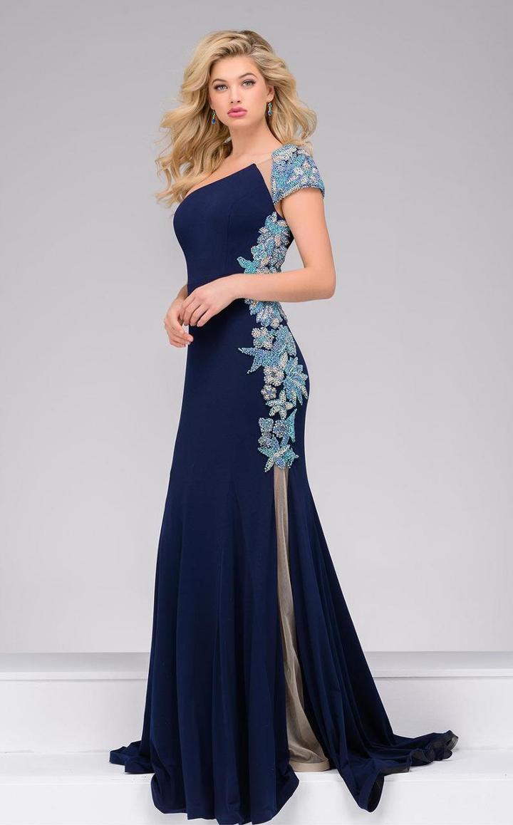 Jovani - 36135 Embellished Asymmetric Trumpet Dress