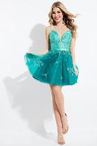 Rachel Allan Short - 4395 Beaded Deep V-neck A-line Dress