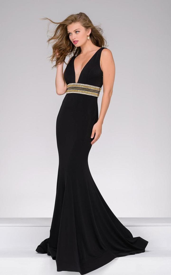 Jovani - 35119 Fitted Plunging Beaded Mermaid Gown