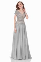 Terani Couture - Short Sleeved V-neck A-line Gown 1621m1716w