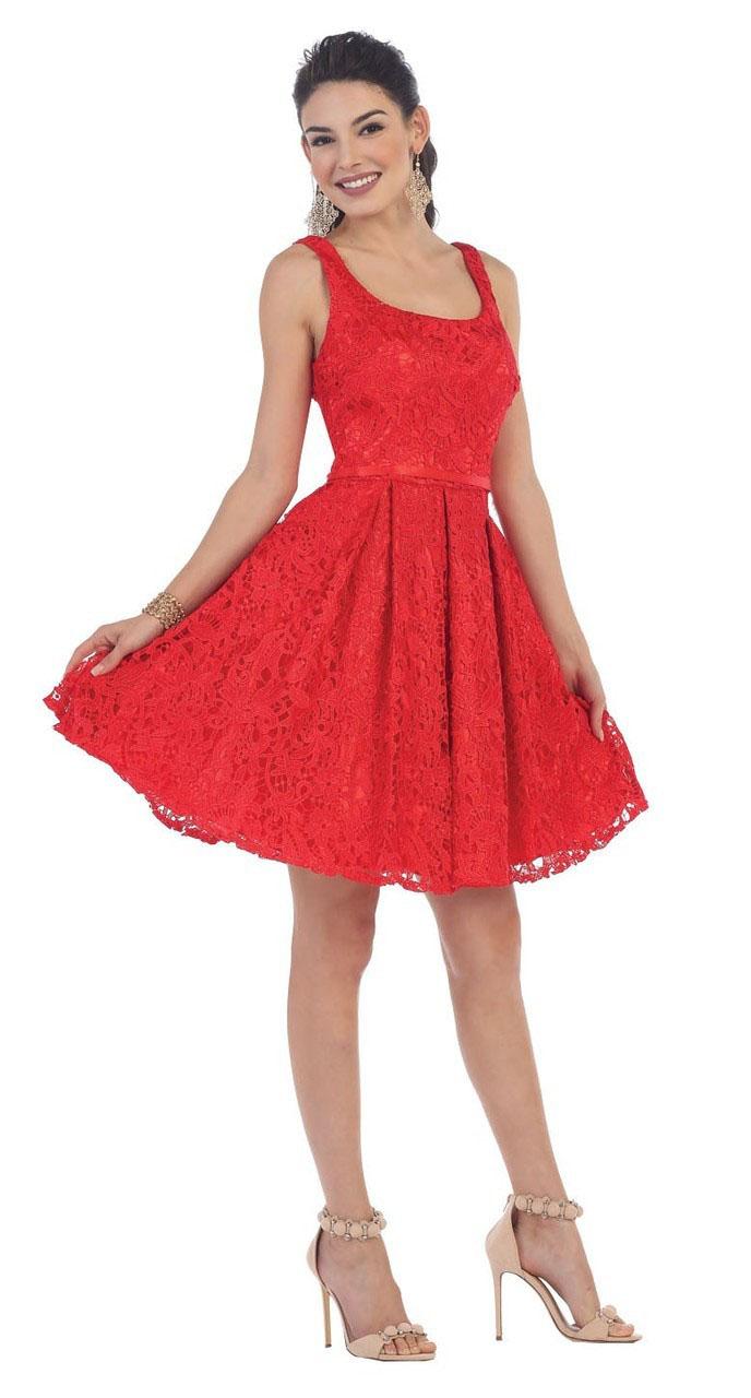 May Queen - Mq1433 Lace Square Neck A-line Dress