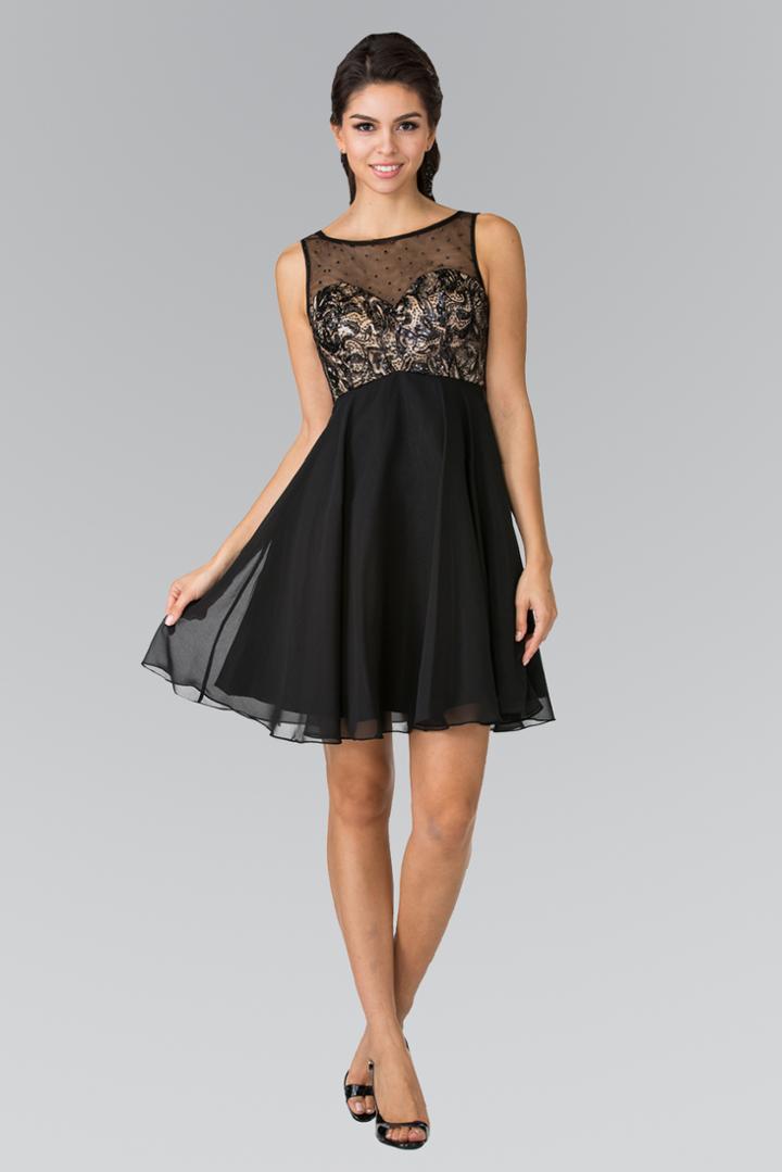 Elizabeth K - Bead And Sequin Embellished Bodice Short Dress Gs1433