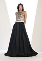 May Queen - Rhinestone Embellished Halter Neck With Pleated A-line Dress Rq7409