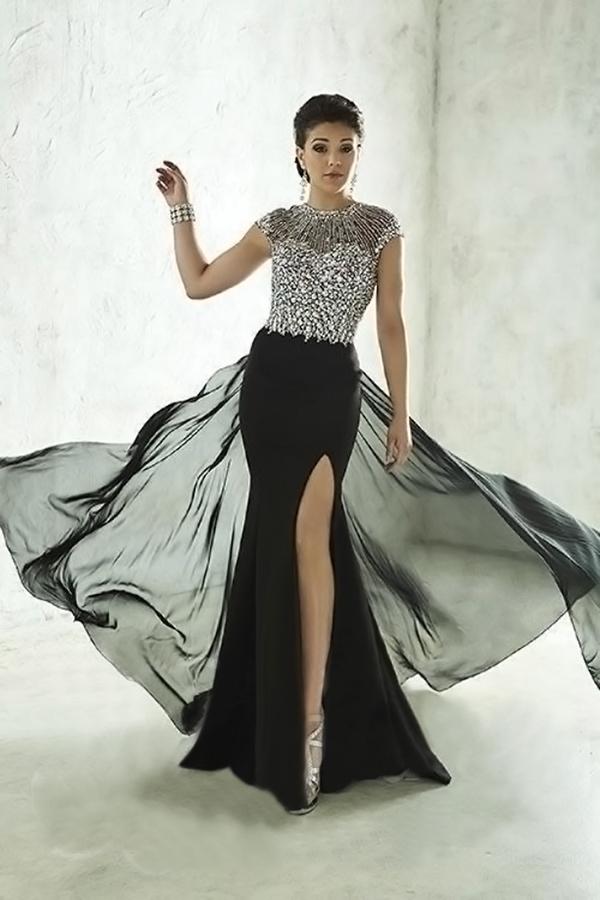Tiffany Homecoming - Iridescent Crystal Illusion Long Evening Gown 46033