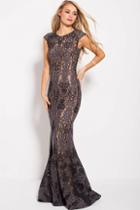 Jovani - 59816 Cap Sleeve Embellished Lace Fitted Gown