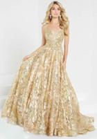 Tiffany Designs - 16294 Floral Sequined Deep V-neck Ballgown