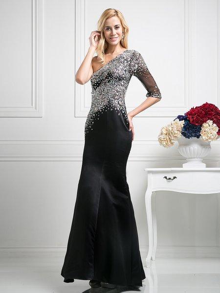 Cinderella Divine - Sequined Asymmetric Neck Trumpet Dress