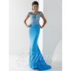 Tiffany Designs - Bead Crusted Bateau Illusion Evening Gown 16196