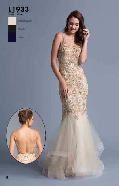 Aspeed - L1933 Beaded V-neck Trumpet Evening Dress